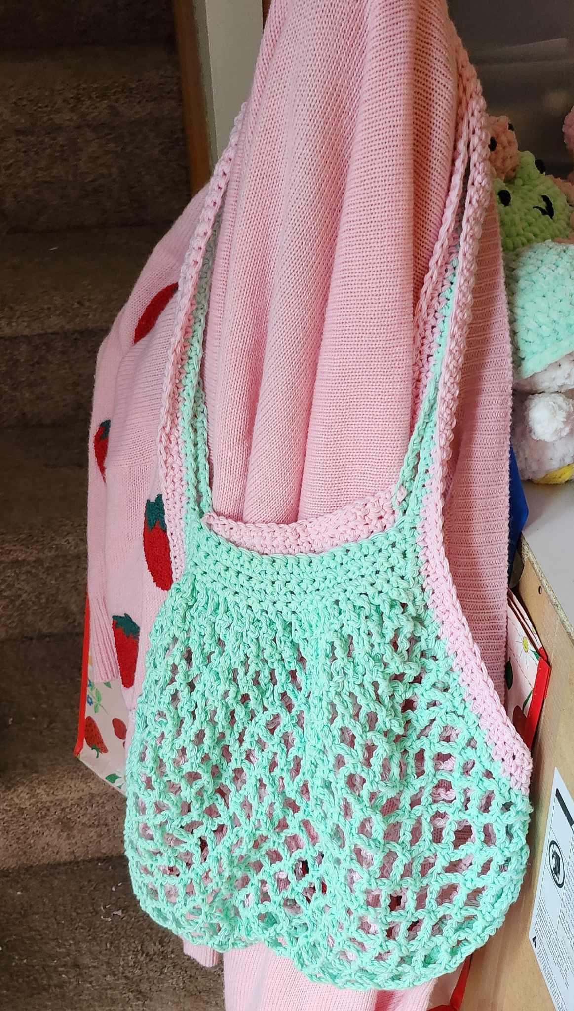 Medium Size Pink & Mint Market Bag